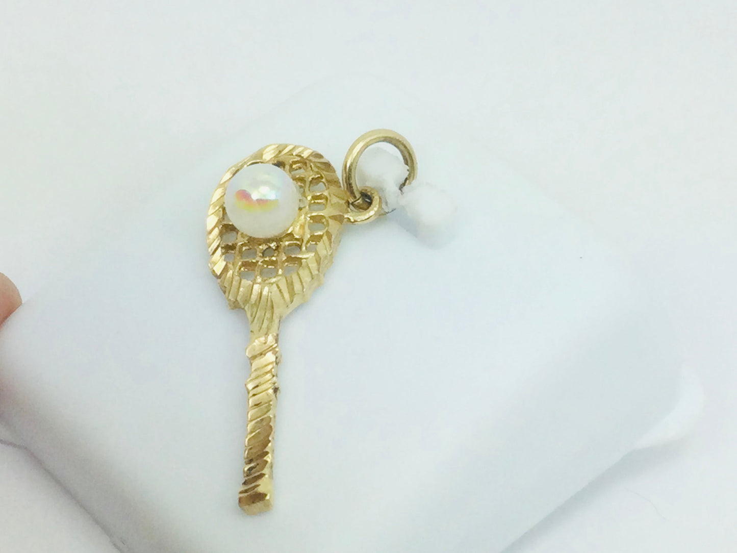 10k Yellow Gold Pearl Badminton/Tennis Racket Pendent