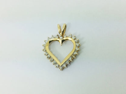 14k Yellow Gold Round Cut 24pt Diamond Heart Pendent
