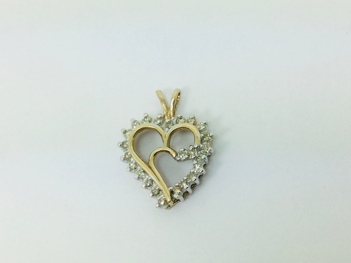 10k Yellow Gold Round Cut 24pt Diamond Heart Pendent