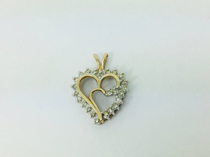 10k Yellow Gold Round Cut 24pt Diamond Heart Pendent