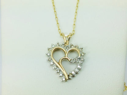 10k Yellow Gold Round Cut 24pt Diamond Heart Pendent