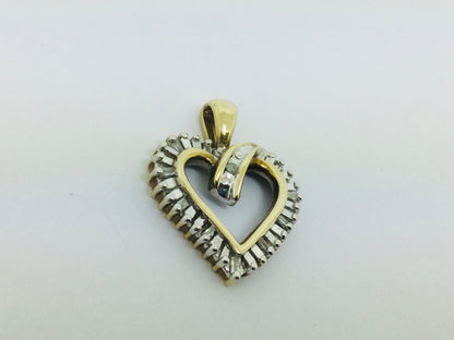 10k Yellow Gold Baguette and Round Cut 21pt Diamond Heart Pendent
