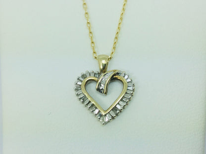 10k Yellow Gold Baguette and Round Cut 21pt Diamond Heart Pendent
