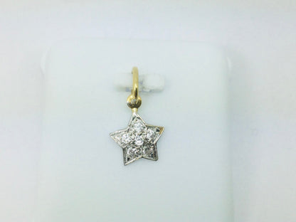 18k White and Yellow Gold Round Cut 9pt Diamond Star Pendent