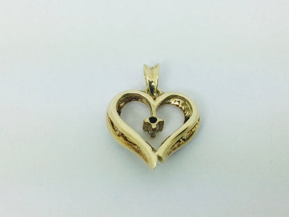 10k Yellow Gold Round Cut 12pt Sapphire & 2pt Diamond Heart Pendent