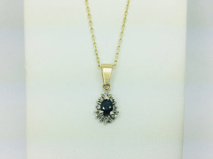 14k Yellow Gold Pear Cut 30pt Sapphire & 12pt Diamond Pendent