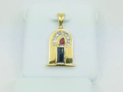 10k Yellow Gold 20pt Ruby, 50pt Sapphire & 10pt Diamond Candle Pendent