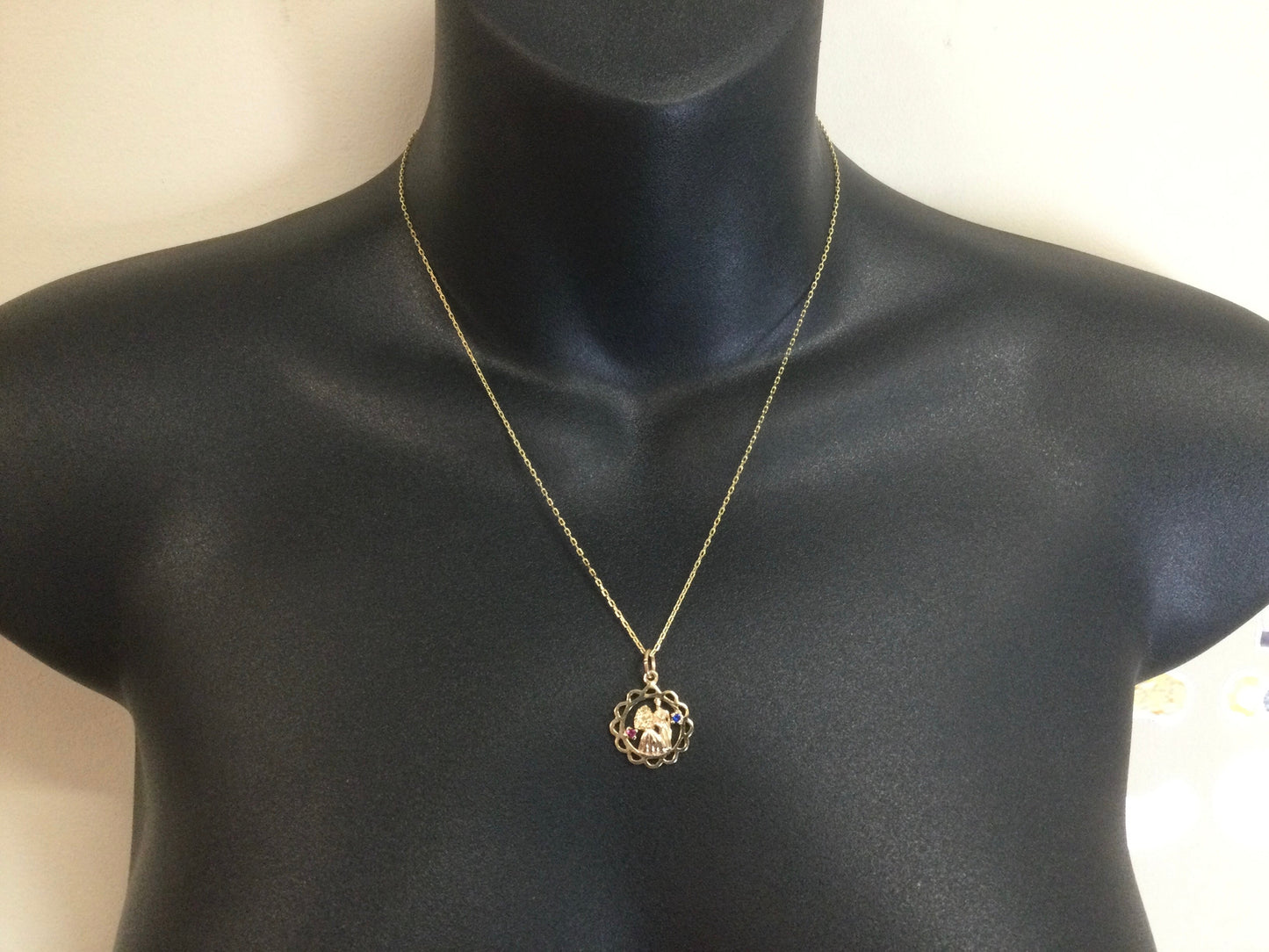 10k Yellow Gold Round Cut Ruby & Sapphire Wedding Pendent