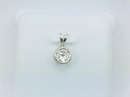 10k White Gold Round Cut Cubic Zirconia (CZ) Solitaire Pendent