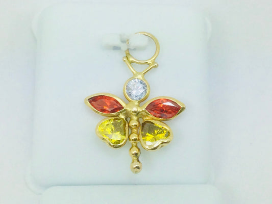 14k Yellow Gold Round Cut Cubic Zirconia (CZ) Dragonfly Pendent