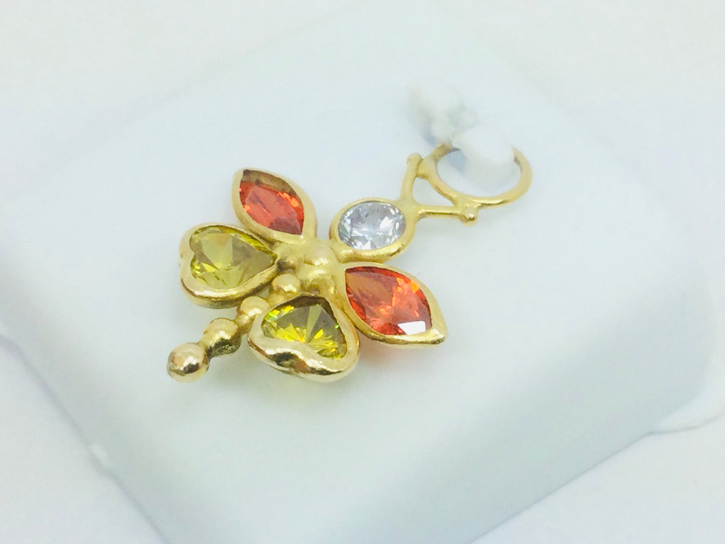 14k Yellow Gold Round Cut Cubic Zirconia (CZ) Dragonfly Pendent