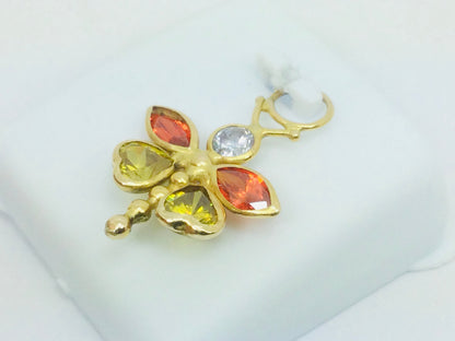 14k Yellow Gold Round Cut Cubic Zirconia (CZ) Dragonfly Pendent