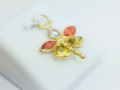 14k Yellow Gold Round Cut Cubic Zirconia (CZ) Dragonfly Pendent
