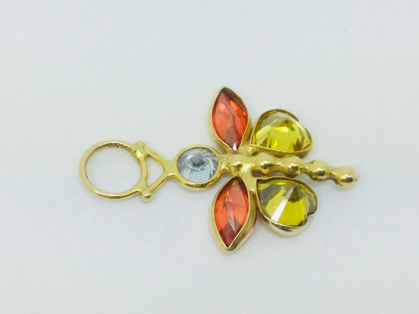 14k Yellow Gold Round Cut Cubic Zirconia (CZ) Dragonfly Pendent