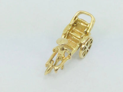 14k Yellow Gold Rickshaw & Driver (with Moving Wheels) Pendent