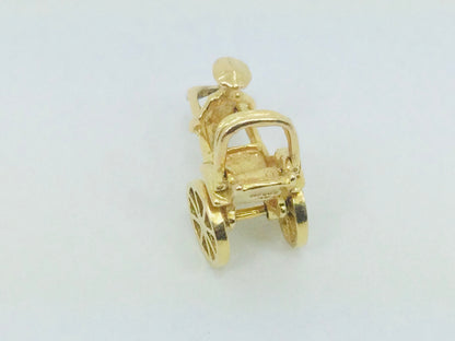 14k Yellow Gold Rickshaw & Driver (with Moving Wheels) Pendent