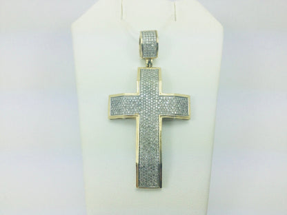 10k Yellow Gold Round Cut 2.6ct Diamond Cross Pendent
