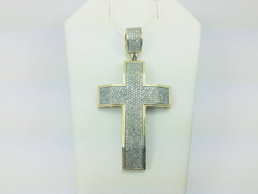 10k Yellow Gold Round Cut 2.6ct Diamond Cross Pendent