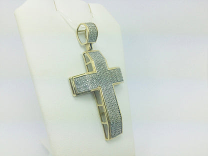10k Yellow Gold Round Cut 2.6ct Diamond Cross Pendent