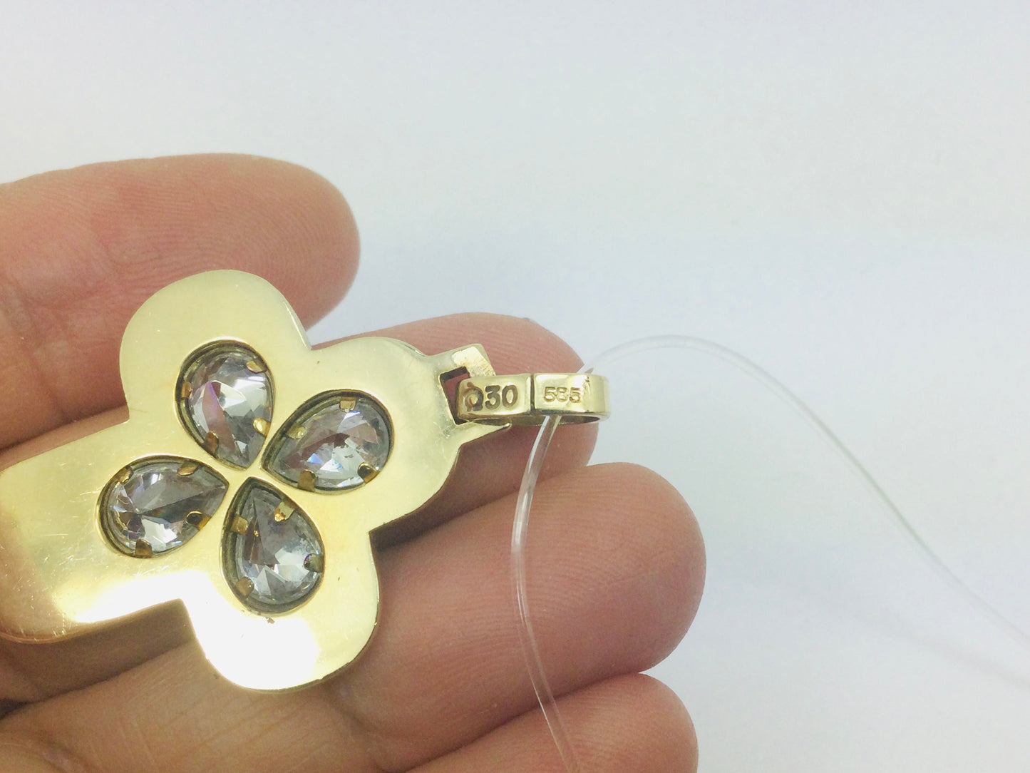 14k Yellow Gold Pear Cut Cubic Zirconia (CZ) Cross Pendent