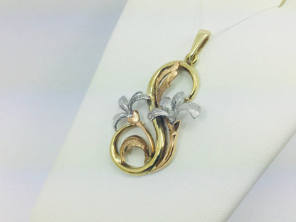 14k Yellow, White and Rose Gold Flower Pendent