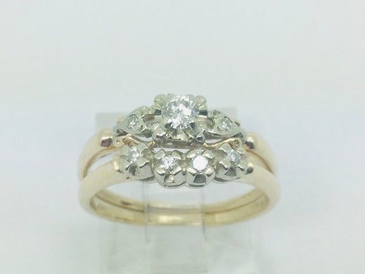 14k Yellow Gold Round Cut 17pt Diamond Engagement and Wedding Ring Set