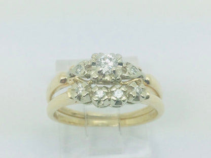14k Yellow Gold Round Cut 17pt Diamond Engagement and Wedding Ring Set