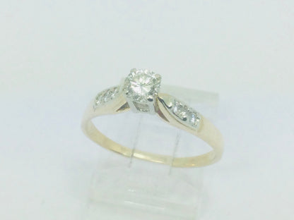 14k Yellow Gold Round Cut 42pt Diamond Solitaire with Diamond Accents Ring