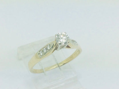 14k Yellow Gold Round Cut 42pt Diamond Solitaire with Diamond Accents Ring