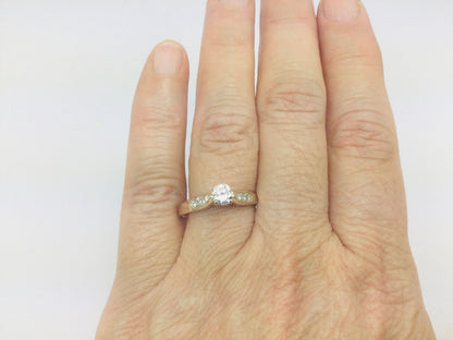 14k Yellow Gold Round Cut 42pt Diamond Solitaire with Diamond Accents Ring