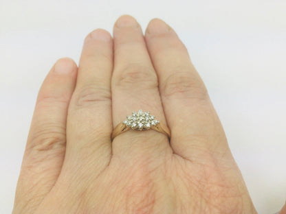14k Yellow Gold Round Cut 0.25ct Diamond Cluster Ring
