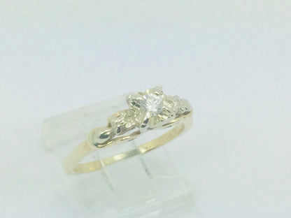 14k Yellow and White Gold Round Cut 10pt Diamond Vintage Solitaire Ring