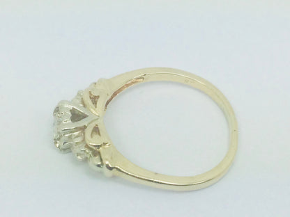 14k Yellow and White Gold Round Cut 10pt Diamond Vintage Solitaire Ring