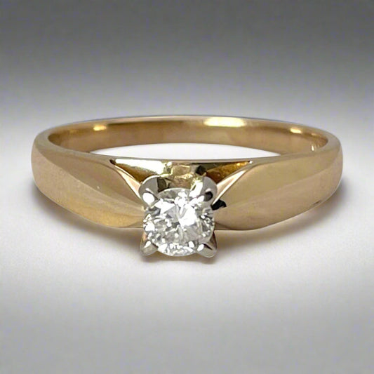 14k Yellow Gold Round Cut 0.23ct Diamond Solitaire Ring