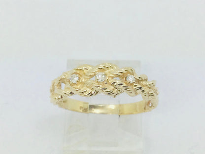 14k Yellow Gold Round Cut 6pt Diamond Trinity Twisted Rope Ring