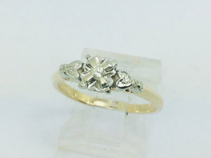 14k Yellow and White Gold Round Cut 4pt Diamond Heart Vintage Ring