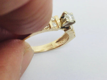 14k Yellow Gold 45pt Round Cut Diamond with Channel Set Accents Ring