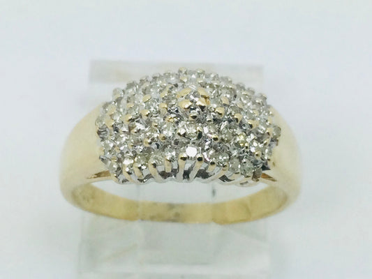 14k Yellow Gold 30pt Round Cut Diamond Row Set Cluster Ring