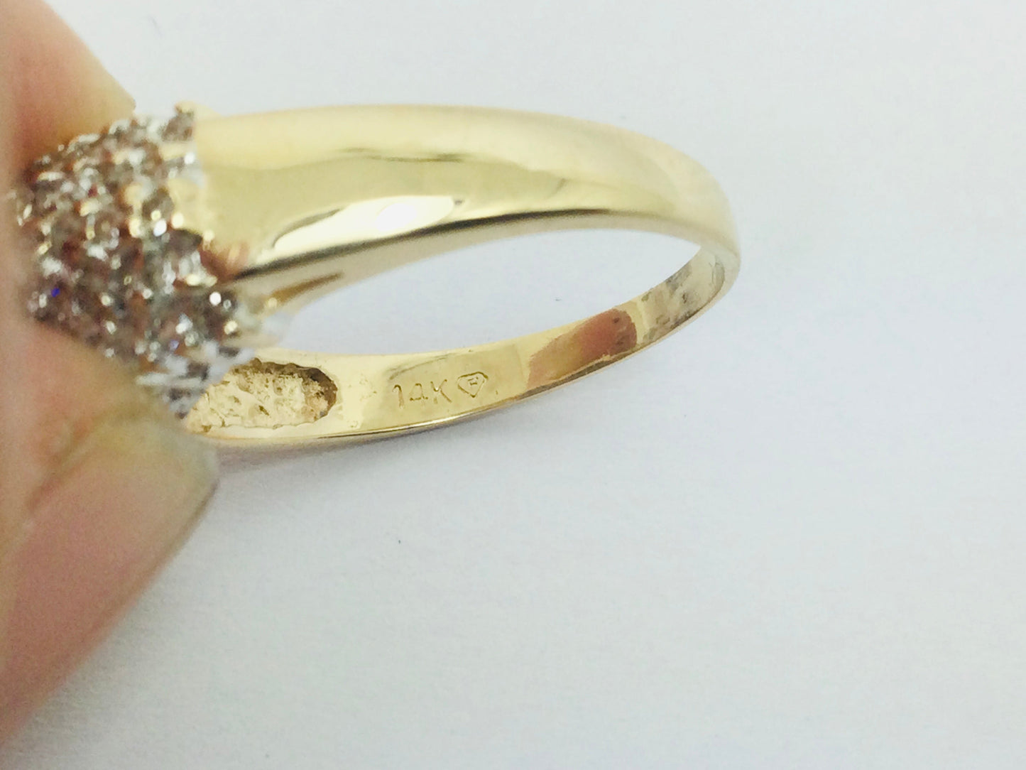 14k Yellow Gold 30pt Round Cut Diamond Row Set Cluster Ring