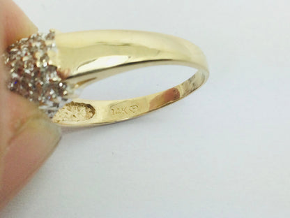14k Yellow Gold 30pt Round Cut Diamond Row Set Cluster Ring