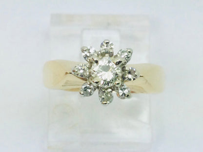 14k Yellow Gold 38pt Round Cut Diamond Cluster Halo Ring