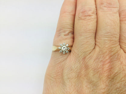 14k Yellow Gold 38pt Round Cut Diamond Cluster Halo Ring