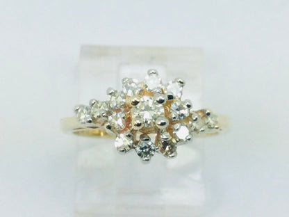 10k Yellow Gold 45pt Round Cut Diamond Cluster Ring