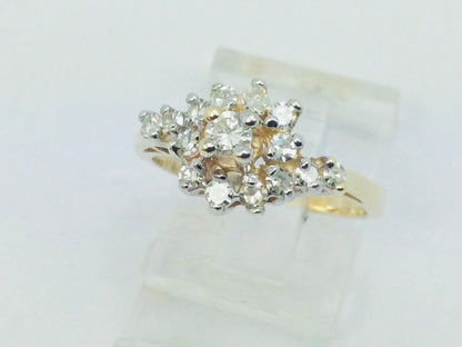 10k Yellow Gold 45pt Round Cut Diamond Cluster Ring
