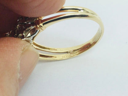14k White and Yellow Gold 32.5pt Round Cut Diamond Vintage Engagement Ring & Wedding Band
