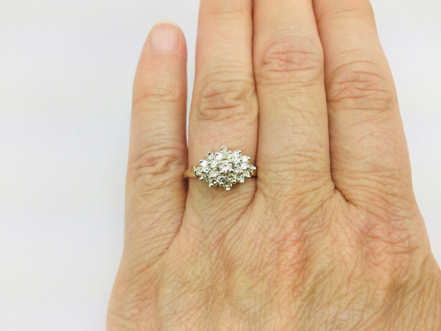 14k Yellow Gold 50pt Round Cut Diamond Cluster Ring
