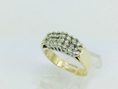 10k Yellow Gold Round Cut 0.42ct Diamond Row Set Cluster Ring