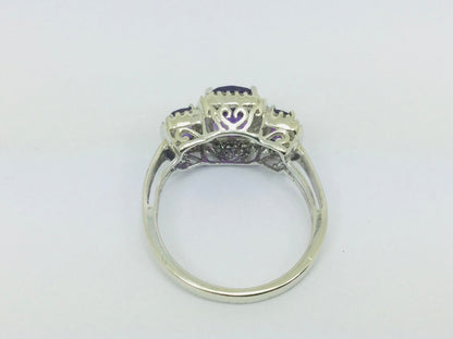 10k White Gold Cushion Cut Amethyst February Birthstone & Diamond Halo Ring