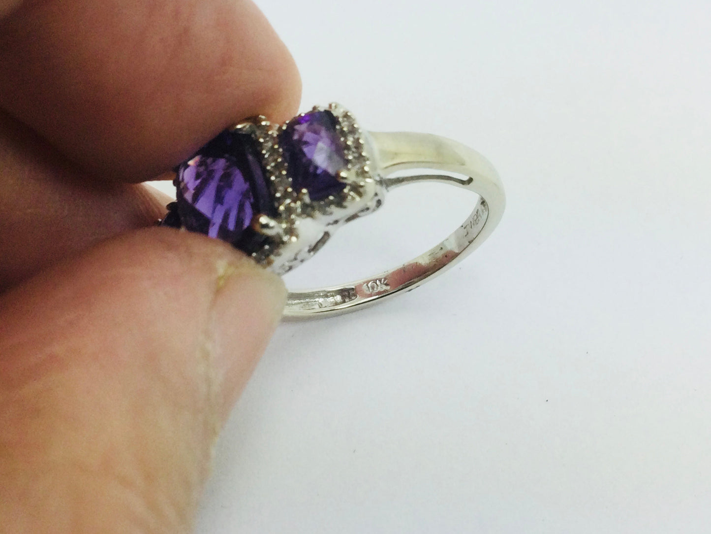 10k White Gold Cushion Cut Amethyst February Birthstone & Diamond Halo Ring