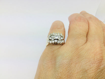 14k Yellow Gold Round Cut 1.11ct Diamond Cluster Engagement and Wedding Ring Set
